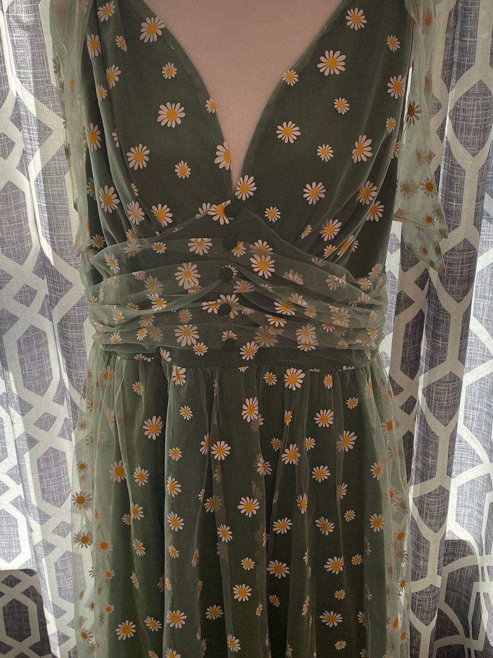 Green Daisy Mesh  Dress